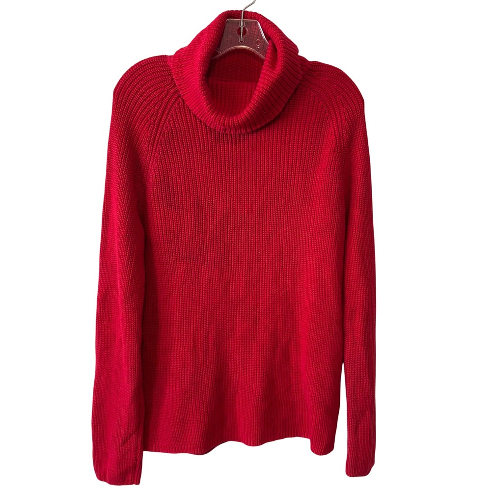 Lands' End Holiday Red Shaker Knit Chunky Turtleneck in Size M